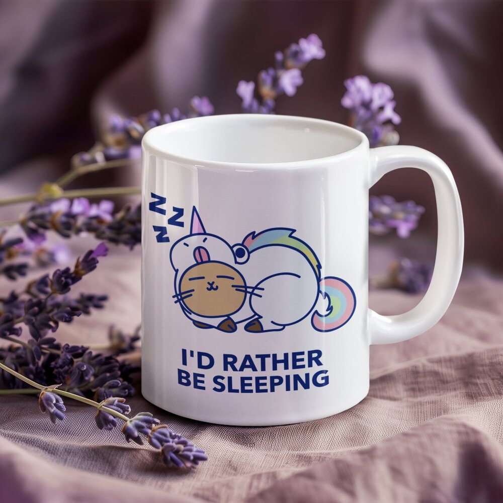 Handmade I'd Rather Be Sleeping Cat Unicorn White Ceramic 12 OZ Coffee Tea Mug